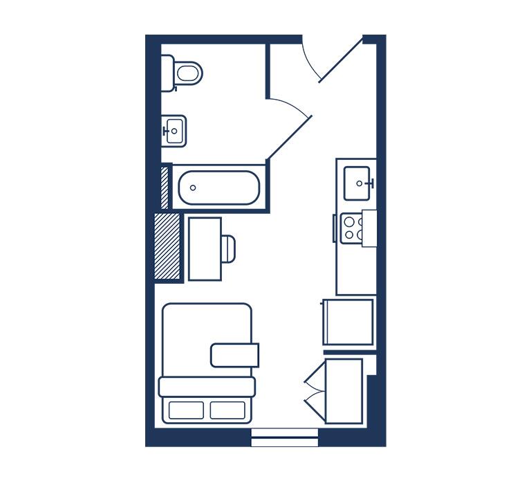 Academe 198 luxury apartments in San Francisco Efficiency floor plan