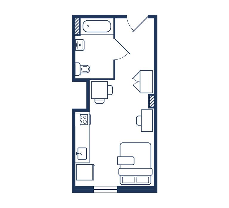 Academe 198 luxury apartments in San Francisco studio floor plan