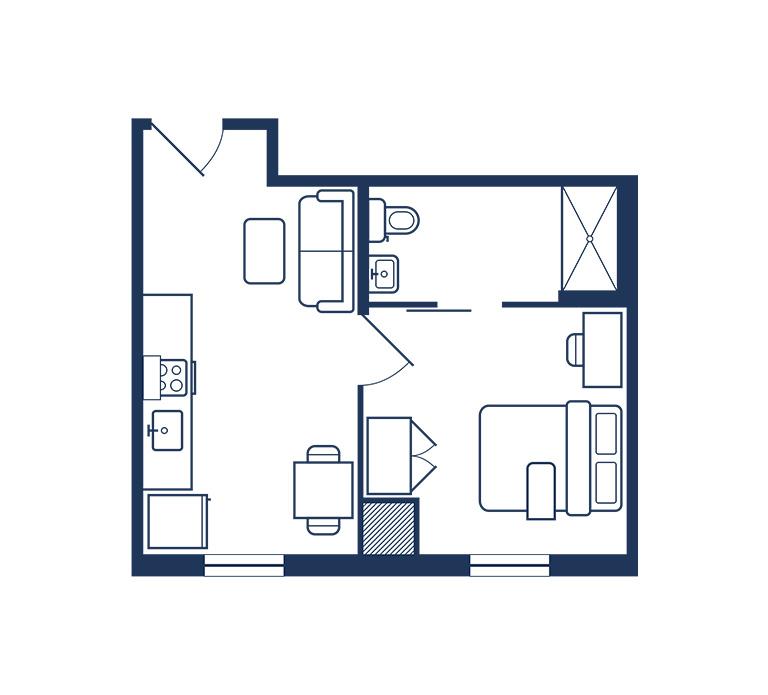 Academe 198 luxury apartments in San Francisco 1-bedroom floor plan